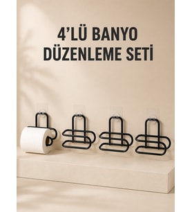 4 Adet Yapışkanlı Tuvalet Kağıdı Askısı Siyah Metal Delmeden Duvara Monte WC Kağıtlık