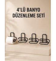 4 Adet Yapışkanlı Tuvalet Kağıdı Askısı Siyah Metal Delmeden Duvara Monte WC Kağıtlık