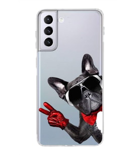 PrintiFy Samsung Galaxy S21 Plus ile Uyumlu Köpek 2 Kamera Korumalı Şeffaf Kılıf