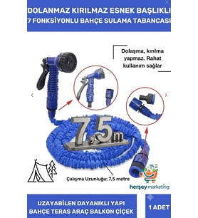 Uzayan Bahçe Hortumu 7.5 Metre Ayarlanabilir Tabancalı Premium Sulama Hortumu Bahçe Hortumu 7 Fonksiyonlu Sulama Başlığı 1