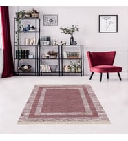 Geometrik Çerçeve Desenli Dijital Baskı Yıkanabilir Kaymaz Taban Modern Salon Halısı ve Yolluk (Gül Kurusu)