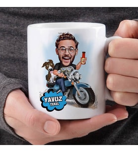Kişiye Özel Motorcu Karikatürlü Kupa Bardak