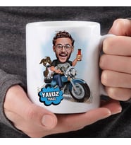 Kişiye Özel Motorcu Karikatürlü Kupa Bardak