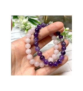 8 MM AMETİST, PEMBE KUVARS DOĞAL TAŞ BİLEKLİK KOMBİN