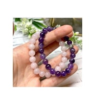 8 MM AMETİST, PEMBE KUVARS DOĞAL TAŞ BİLEKLİK KOMBİN