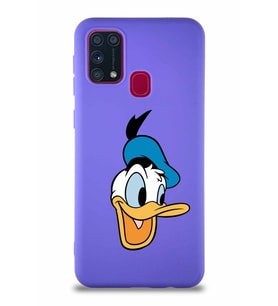 Samsung Galaxy M31 Soft Premier Kapak Donald Duck-A Tasarımlı Silikon Kılıf - Mor (Şeffaf)