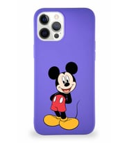 Apple iPhone 12 Pro Max Soft Premier Kapak Mickey Mouse-B Tasarımlı Silikon Kılıf - Mor (Şeffaf)