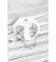 Pirinç Gümüş Renk Yılan Model Zincir Bağlantılı Ear Cuff Küpe Seti - TJ-BKP11533