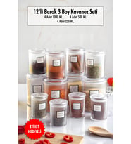 12'li Barok Yuvarlak 3 Boy Kavanoz Seti & Saklama Kabı & Erzak Kabı  (4*1000 ML, 4*500 ML,4*250 ML)