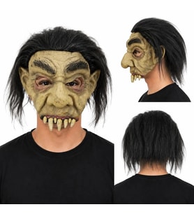 Siyah Saçlı Sivri Dişli Cadı Lateks Maskesi