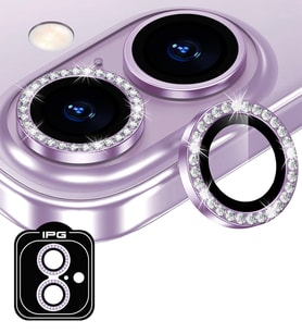 iPhone 16 / 16 Plus için IPG ProLENS Kamera Lens Koruyucu Elmas Taşlı Çerçeveli, Kırılmaz Cam (Mor)