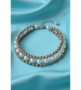 Pearl Collar Tasma Necklace (Kahverengi)