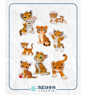 Yavru Kaplan Sitkcer Set 8 Parça Telefon, Tablet, Defter, Laptop Sticker