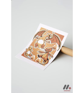 Pokemon Charmander Evrim Poster, Çerçevesiz Yüksek Kalite Duvar Afişi - Anime