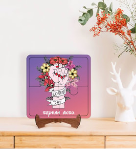 BK Gift Kişiye Özel İsimli Kadınlar Günü Tasarımlı Ahşap Standlı Puzzle Çerçeve-20