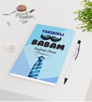BK Gift Kişiye Özel Yakışıklı Babam Tasarımlı Beyaz Defter Kalem Seti - Model 2