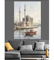 Güneşli İstanbul Boğazı Ve Camii Dekoratif Kanvas - Mdf Ahşap Tablo