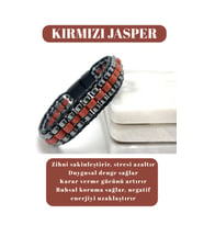 Sertifikalı Kırmızı Jasper Disk Model Doğal Taş Erkek Bileklik Kilitli Kapama