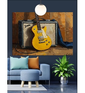 Sarı Gitar Müzik Aleti Dekoratif Kanvas - Mdf Ahşap Tablo