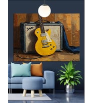 Sarı Gitar Müzik Aleti Dekoratif Kanvas - Mdf Ahşap Tablo