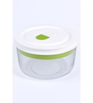 Yuvarlak Vakumlu Cam Saklama Kabı (1Adet - 400ml )  (Beyaz - Yeşil)