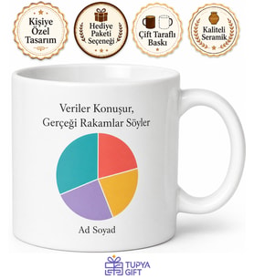İsimli Pasta Grafiği Desenli İstatistikçi Kupası Hediye Bardak Özel Tasarım