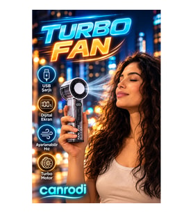 Turbo Motorlu USB Şarjlı Mini El Fanı – Dijital Ekran ve Ayarlanabilir Hız