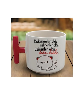 Kırmızı T Kulp Dedim Olabilir Tasarımlı Latte Fincan Modeli