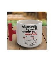 Kırmızı T Kulp Dedim Olabilir Tasarımlı Latte Fincan Modeli