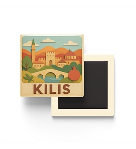 Kilis - Memleket Temalı - Paper Cut Art - Baskılı Buzdolap Magneti Kare - 9x9 cm