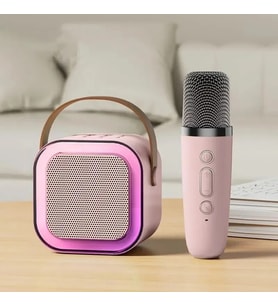 Bluetooth Hoparlör K12 Karaoke Makinesi Taşınabilir 5. Kablosuz Mikrofonlar İle Pembe 1 Mic