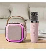 Bluetooth Hoparlör K12 Karaoke Makinesi Taşınabilir 5. Kablosuz Mikrofonlar İle Pembe 1 Mic