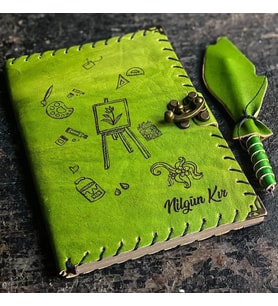 Resim Öğretmenine Hediye İsme Özel Deri Defter (Yeşil)