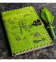 Resim Öğretmenine Hediye İsme Özel Deri Defter (Yeşil)