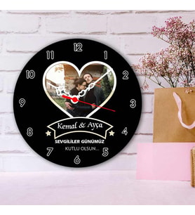İsme Özel ve Fotoğraflı Sevgililer Günümüz Kutlu Olsun Duvar Saati (STD)