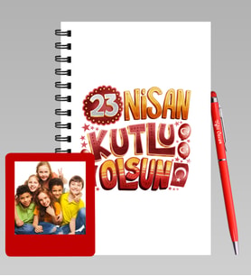 23 Nisan Tasarımlı Kişiye Özel Ahşap Defter Kalem &  Instagram Çerçeve Hediye Seti