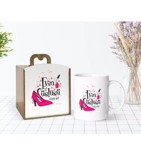 BK Gift Kişiye Özel Ahşap Kutuda Evin Süslüsü Tasarımlı Beyaz Kupa Bardak-1