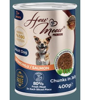 HOW MEOW 12 ADET JÖLELİ PARÇA ETLİ YETİŞKİN KÖPEK YAŞ MAMASI SOMONLU 400 GRAM