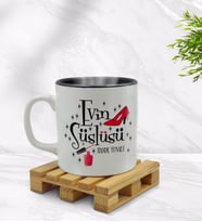 BK Gift Kişiye Özel Evin Süslüsü Tasarımlı İçi Siyah Renkli Kupa Bardak Model 2