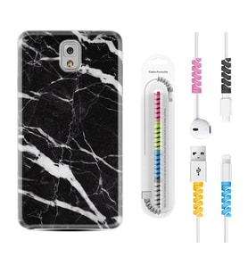 Samsung Note 3 4 5 8 9 20 Ultra 10 Lite Kılıf Kablo Koruma Spiral Silikon Siyah Şerit Mermer 1318