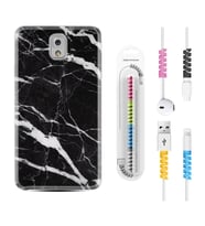 Samsung Note 3 4 5 8 9 20 Ultra 10 Lite Kılıf Kablo Koruma Spiral Silikon Siyah Şerit Mermer 1318