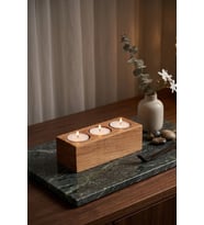 3'lü Ahşap Mumluk - 15x6x5 cm - Doğal Kayın Ağacı Dekoratif Hediyelik