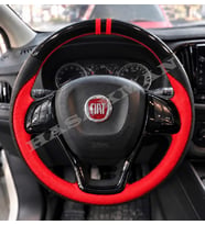 Fiat Doblo 4 Dikme Direksiyon Kılıfı Parlak Siyah Kırmızı Detaylı Kırmızı Çift Yüzük ve Dikiş 2015-2022
