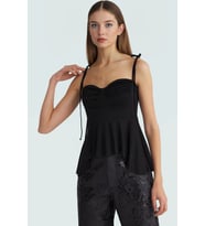 Kalp Yaka Fitted Örme Bluz Şık Gece Kombinleri İçin Premium Kalite Seçkin Malzeme (Siyah)