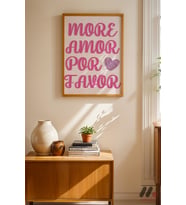 More Amor Por Favor Pembe, Ahşap Çerçeveli Duvar Tablosu - Modern Ev Dekorasyonu