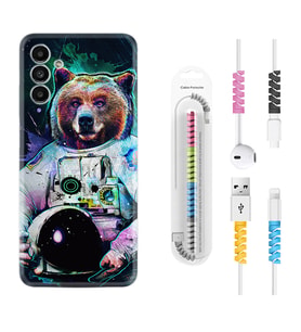 Samsung A23 A31 A32 A50 A51 A52 A53 A70 Kılıf Kablo Koruma Spiral Silikon Astronot Panda 1755