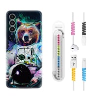 Samsung A23 A31 A32 A50 A51 A52 A53 A70 Kılıf Kablo Koruma Spiral Silikon Astronot Panda 1755