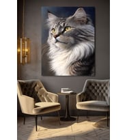 GRI RENKLİ KEDİ KANVAS TABLO EV DUVAR SALON OFİS DÜKKAN HEDİYELİK DEKARASYON SÜSÜ (Çok Renkli)