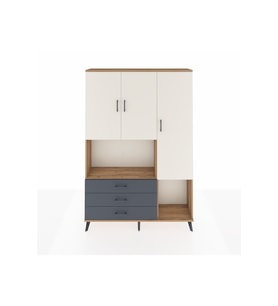 Arges Dolap 6 Raflı 3 Çekmeceli 3 Kapaklı 132x30x195 Çam-Aytaşı/Antrasit