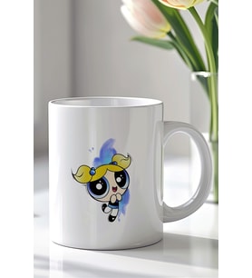 Powerpuff Girls Tasarımlı 330ml Baskılı Beyaz Seramik Kupa Bardak